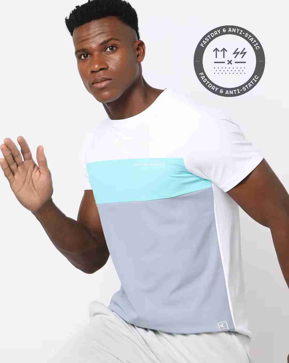 Regular Fit Colourblock Fast-Dry Crew-Neck T-Shirt