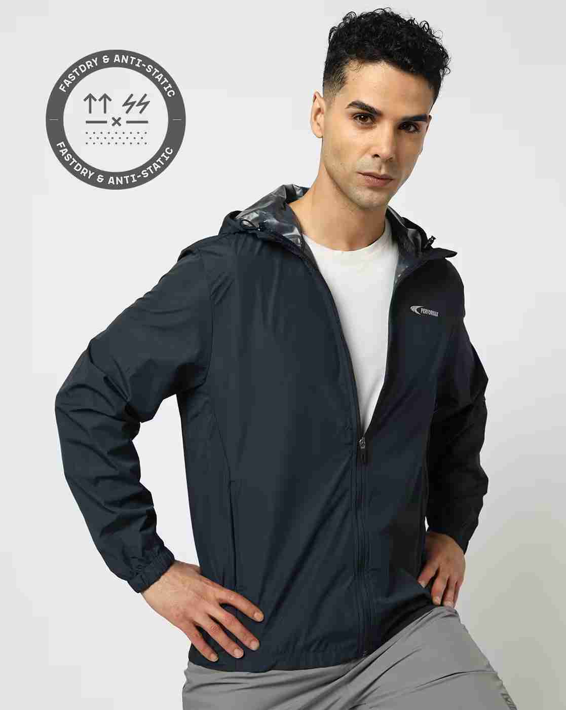 Men Regular Fit Running Hooded Track Jacket