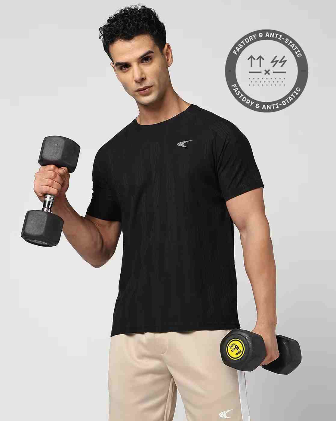 Men Striped Relaxed Fit Crew-Neck Training T-Shirt