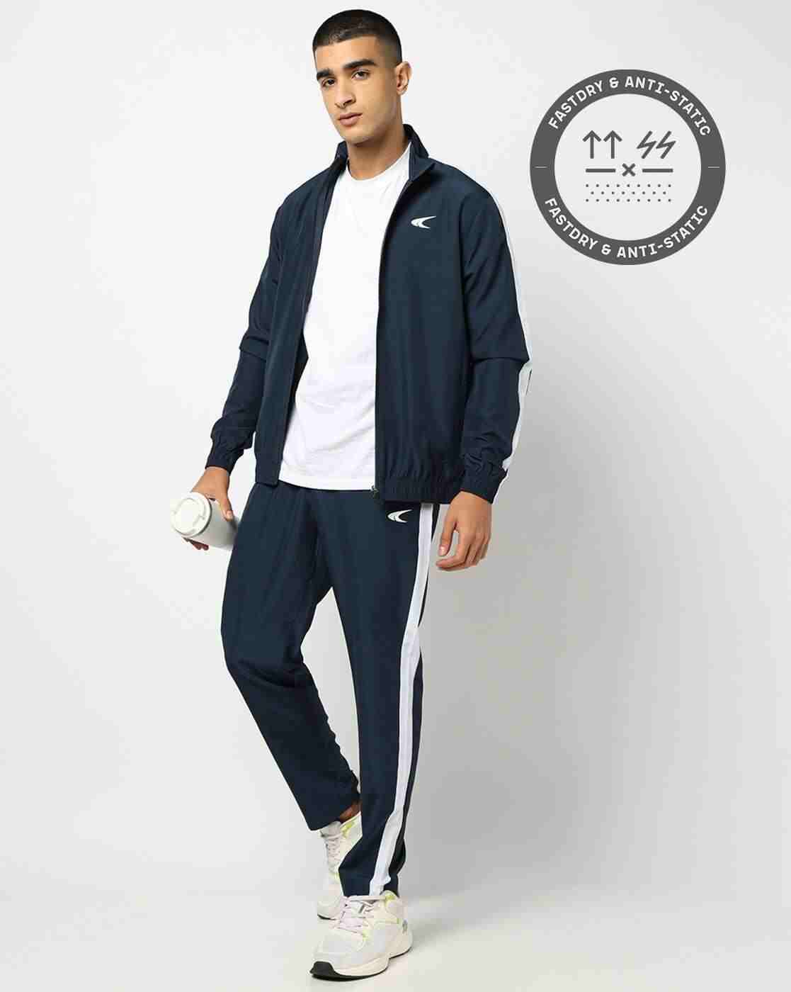 Men Colourblock Regular Fit Zip-Front Tracksuit