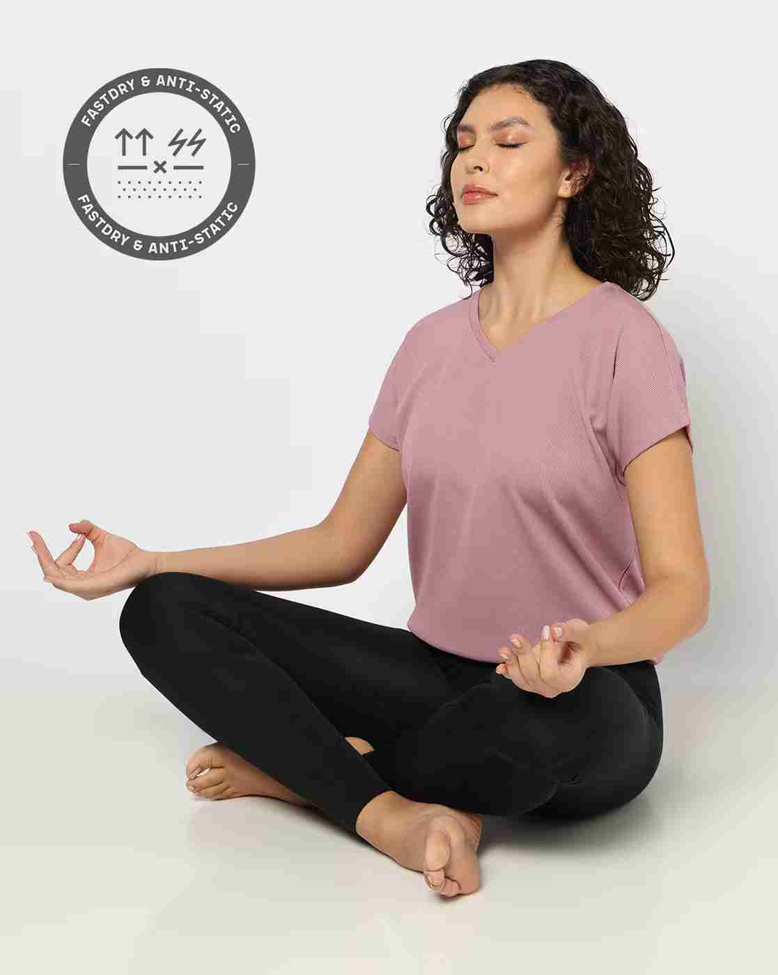 PERFORMAX | Women Ribbed Loose Fit V-Neck T-Shirt|0