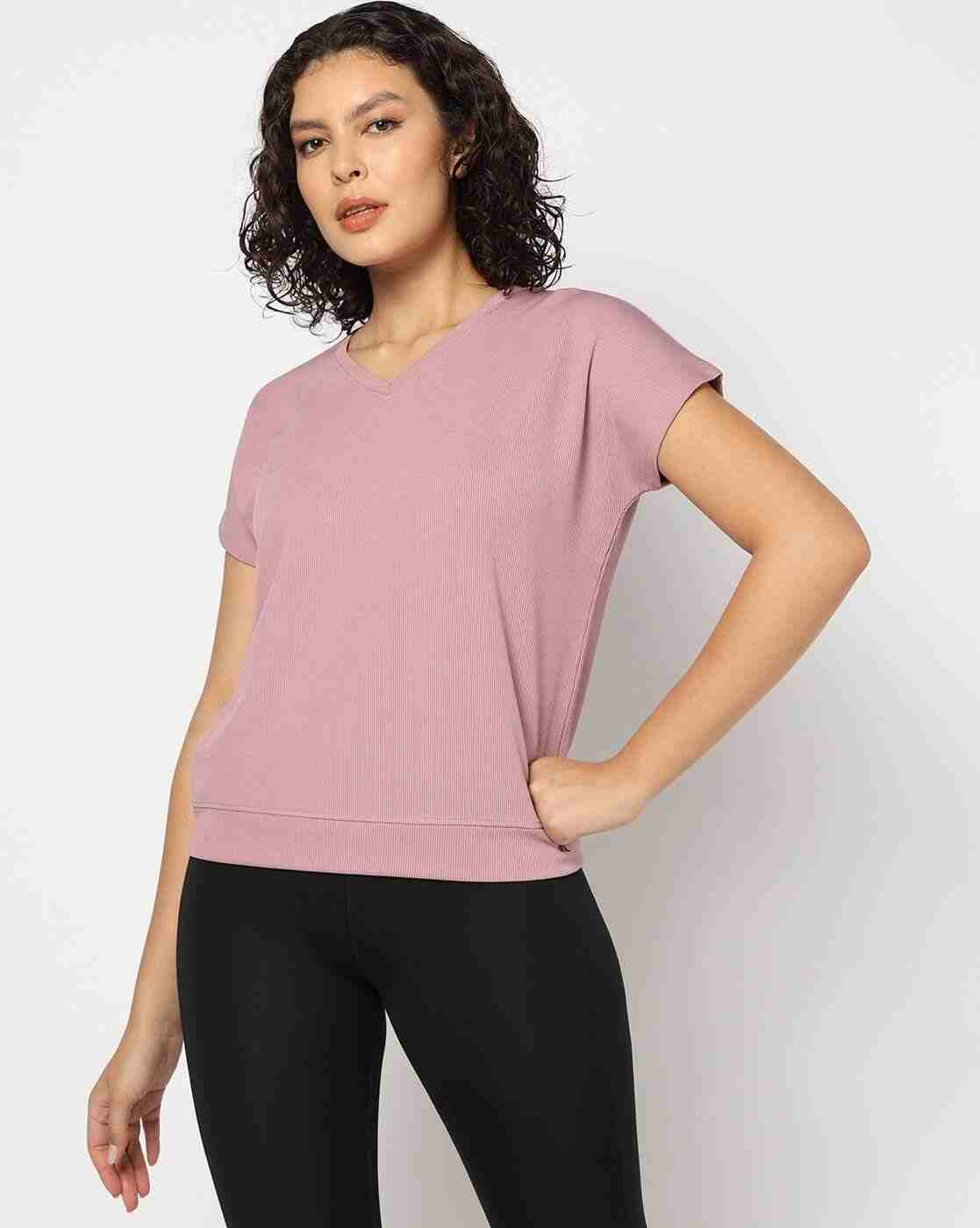 PERFORMAX | Women Ribbed Loose Fit V-Neck T-Shirt|1
