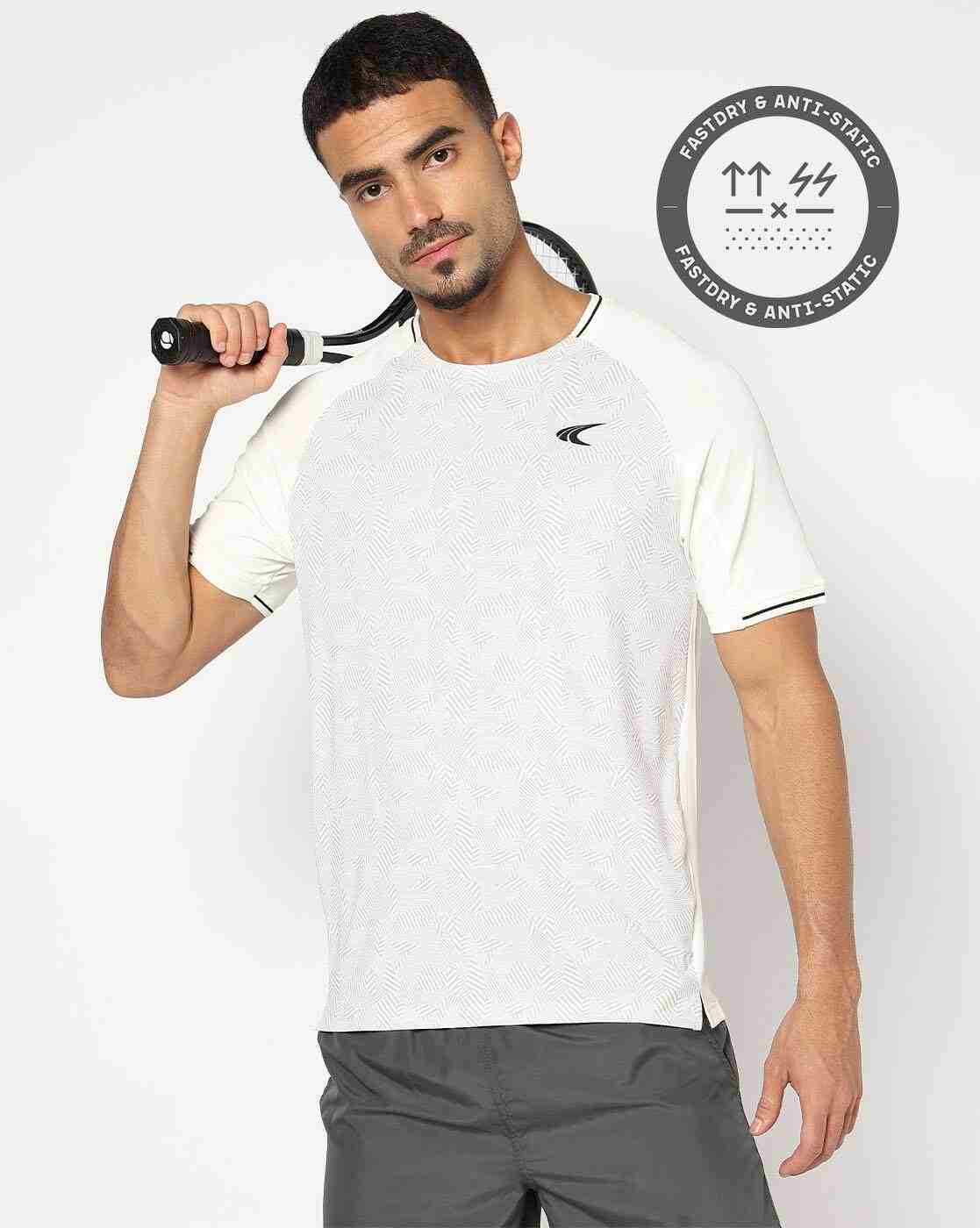 Men Printed Regular Fit Racquet Crew-Neck T-Shirt