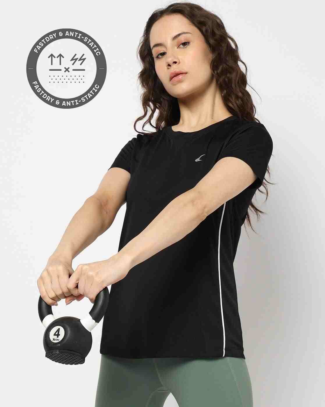 Women Regular Fit Running & Training Side Piping T-Shirt