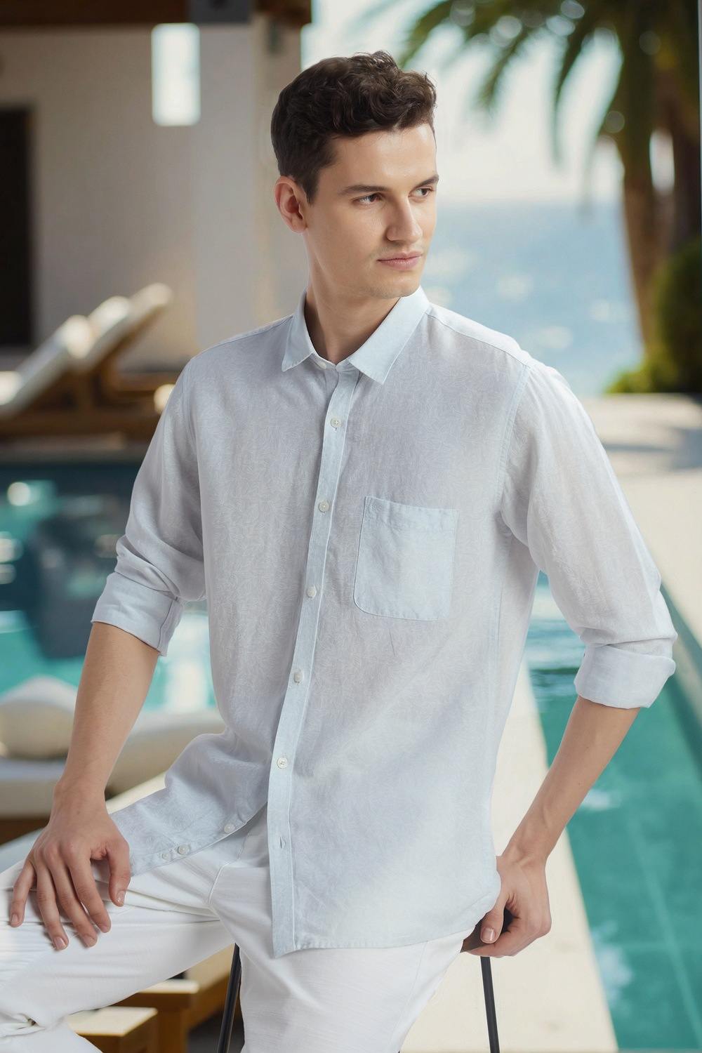 Men White Slim Fit Print Full Sleeves Casual Shirt