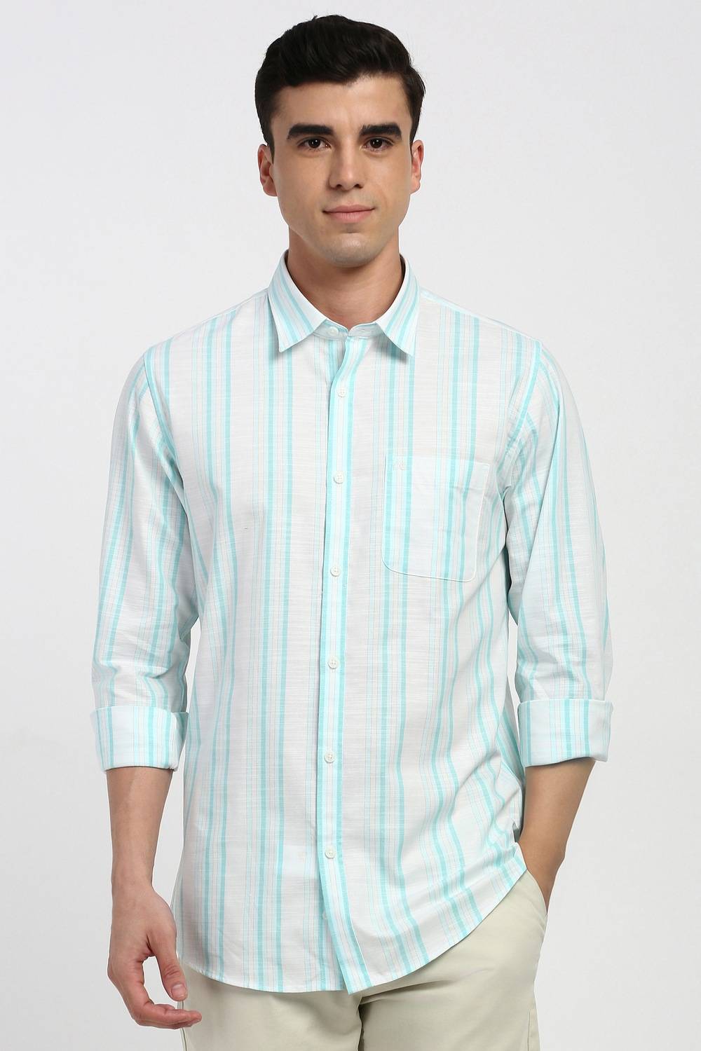Men Blue Slim Fit Stripe Full Sleeves Casual Shirt