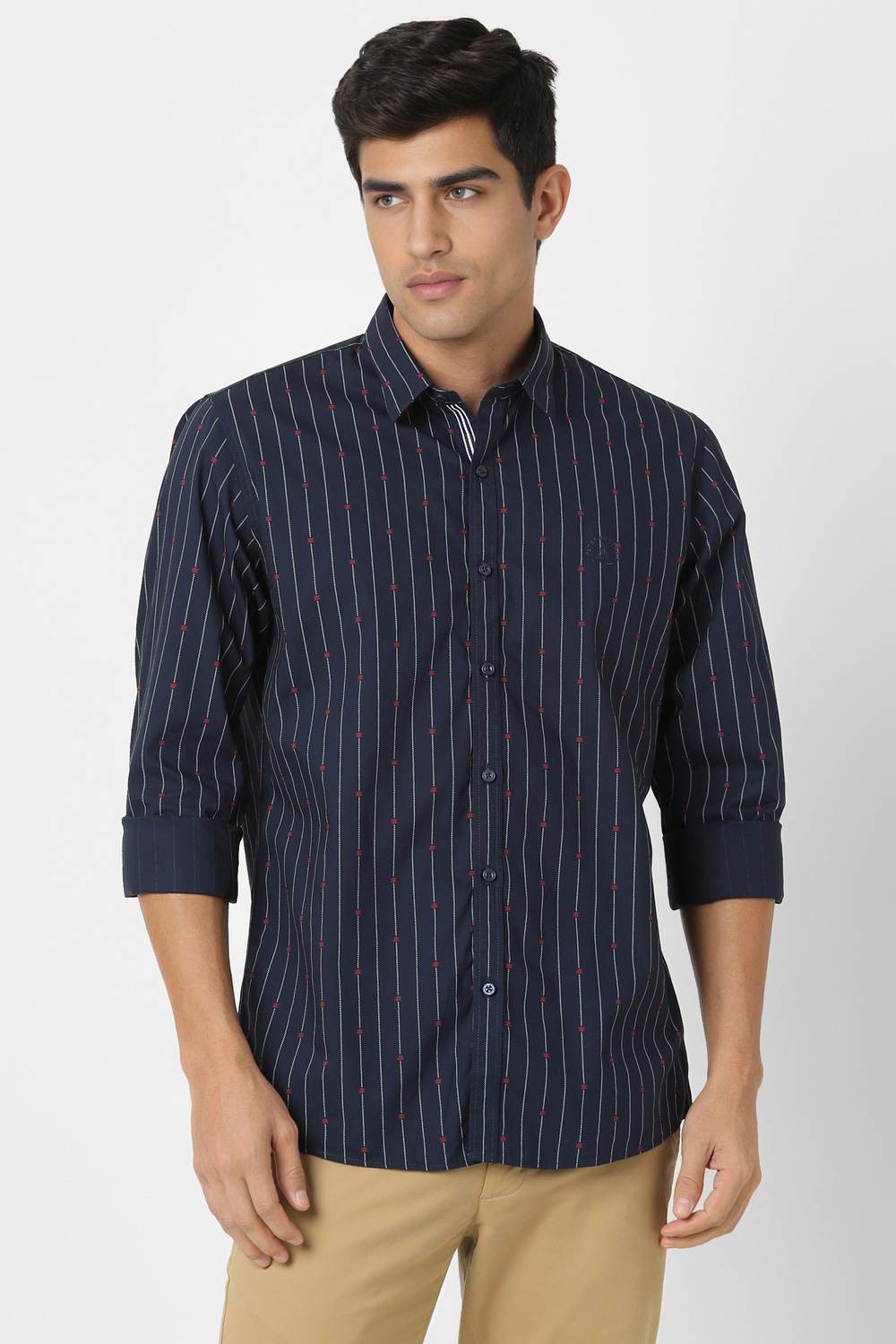 Men Navy Slim Fit Stripe Shirt