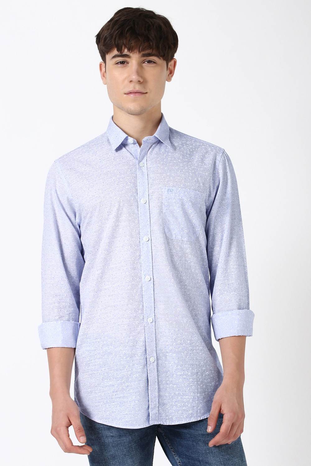 Men Light Blue Slim Fit Print Full Sleeves Casual Shirt