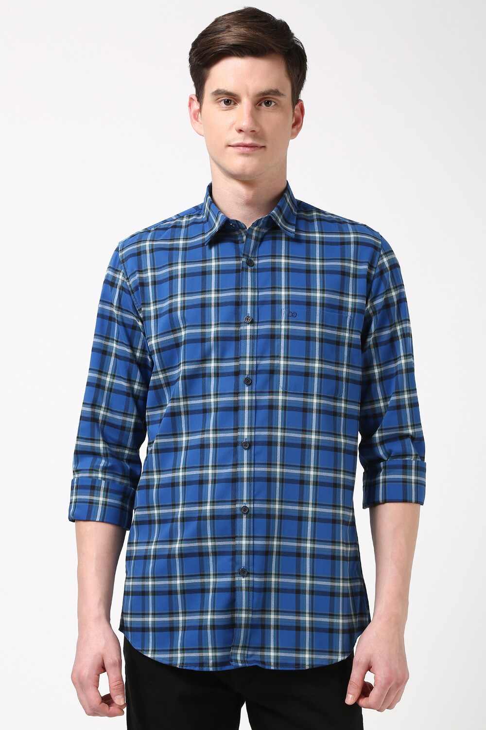 Men Blue Slim Fit Check Shirt
