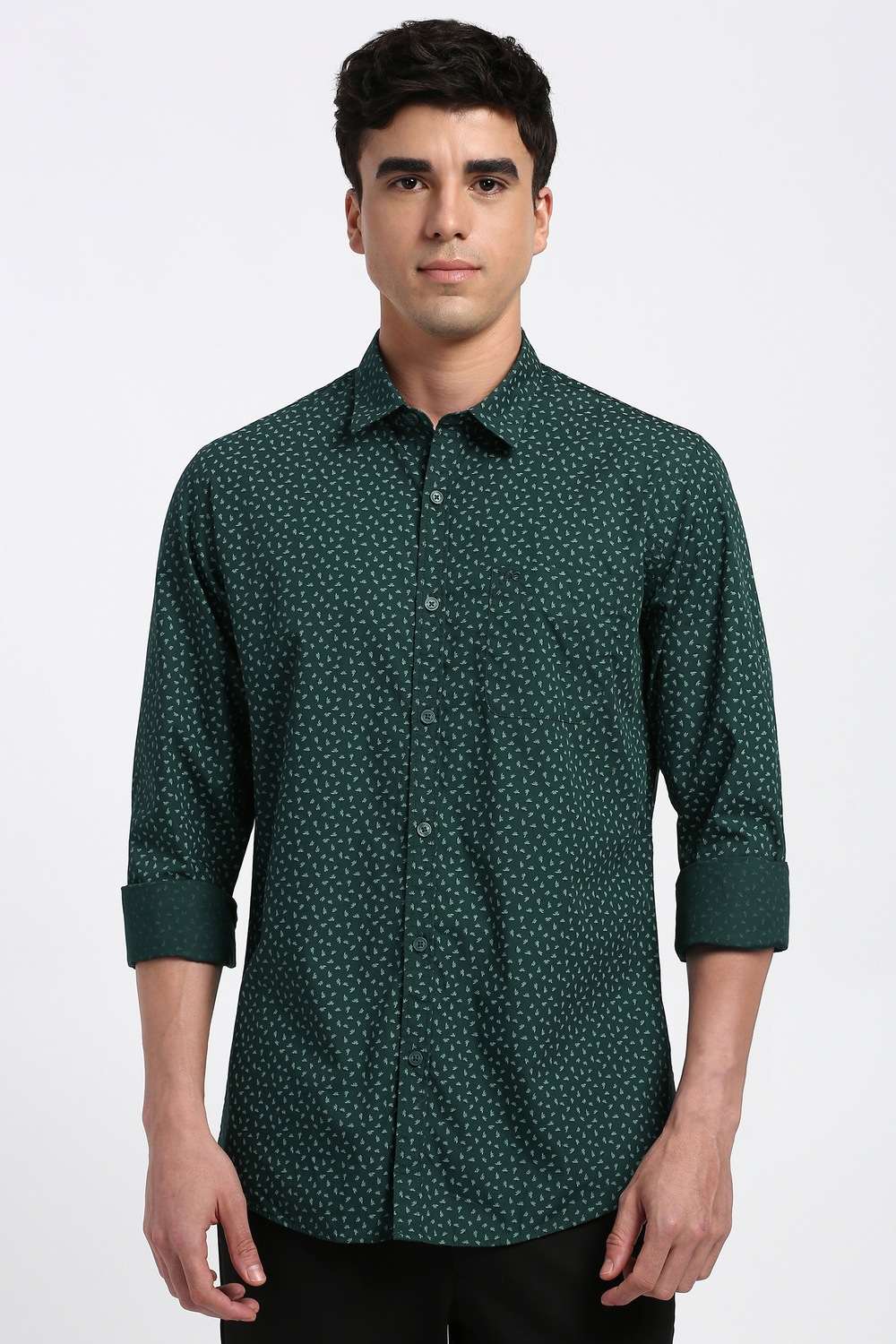 Men Green Slim Fit Print Full Sleeves Casual Shirt