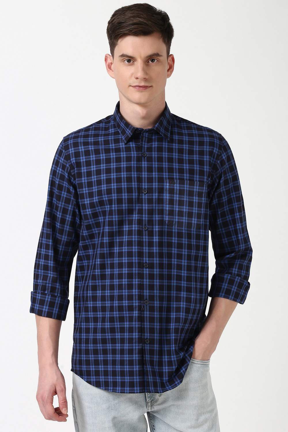 Men Blue Slim Fit Check Shirt