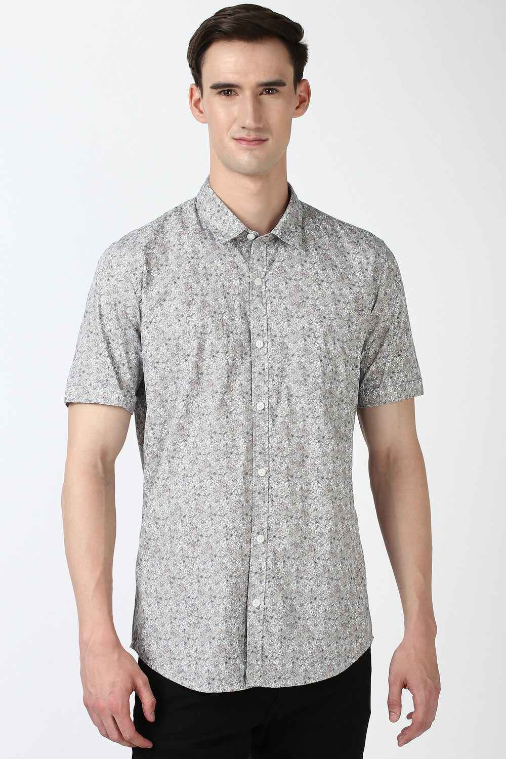 Men Grey Slim Fit Print Shirt