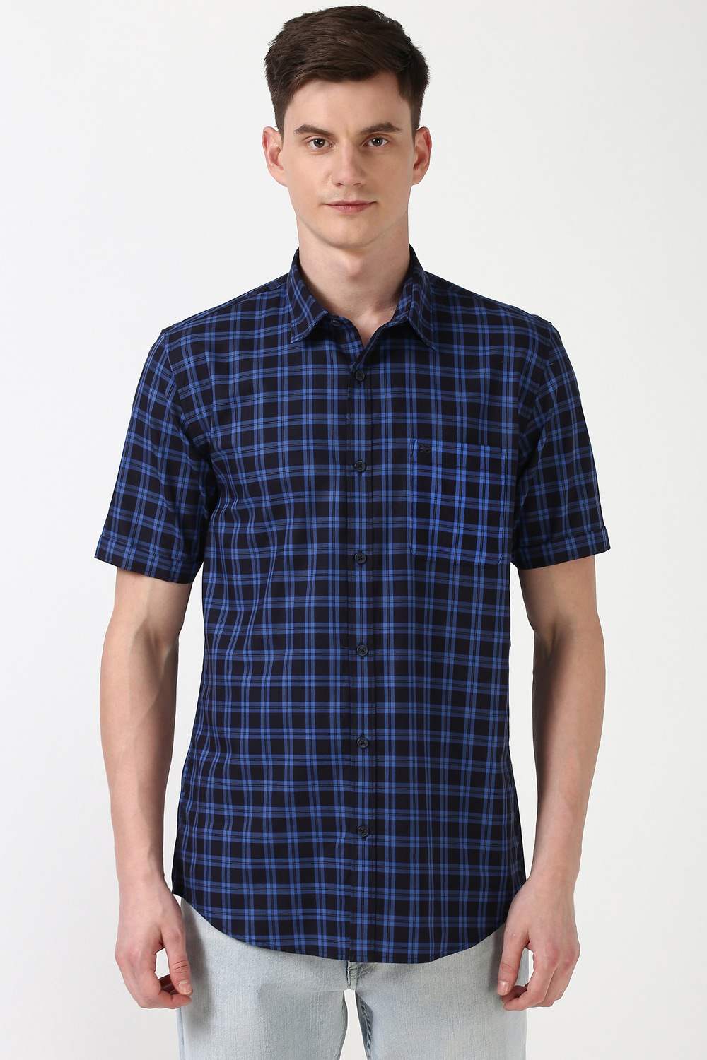 Men Blue Slim Fit Check Shirt
