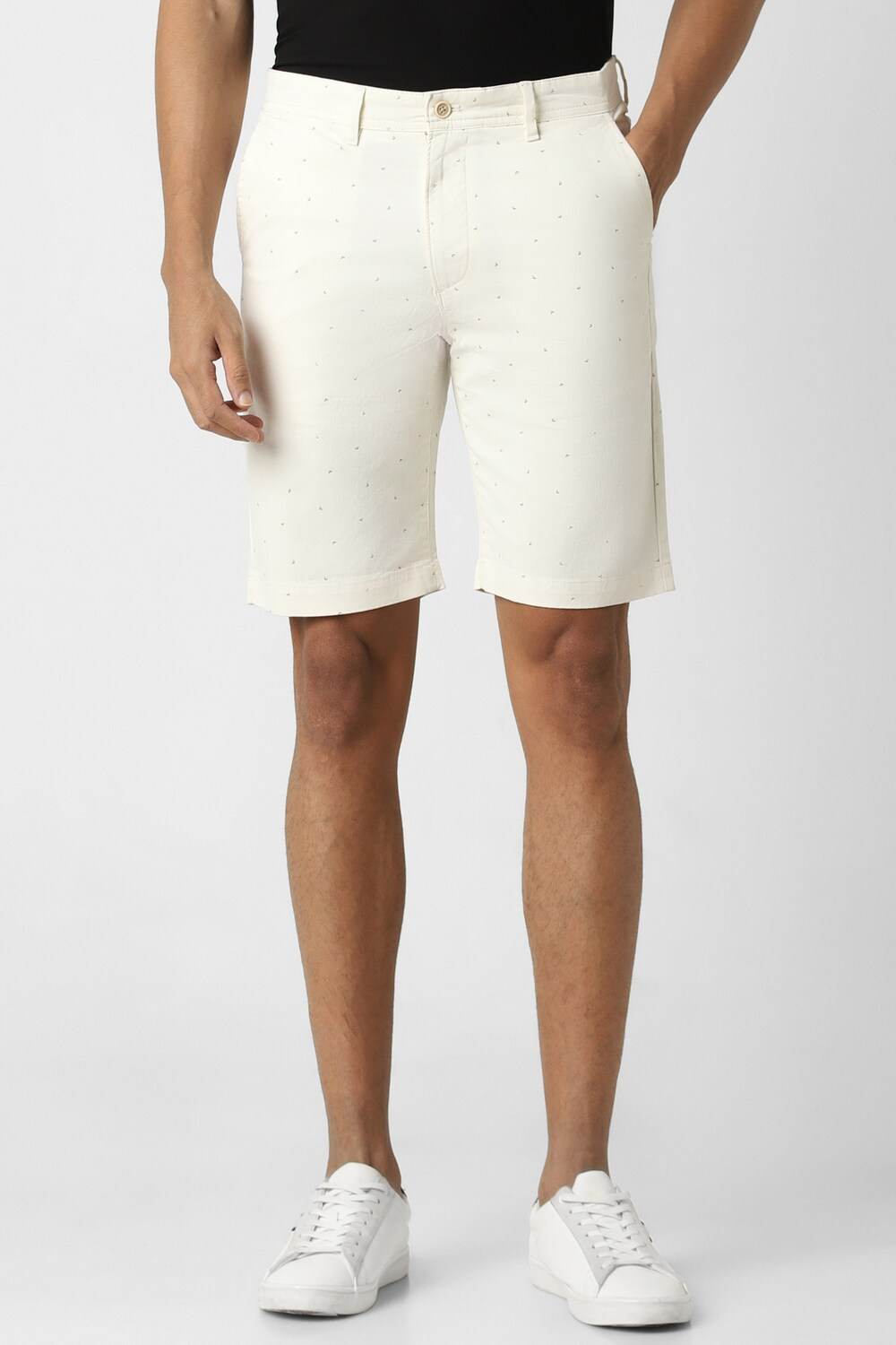 Men Cream Print Casual Shorts