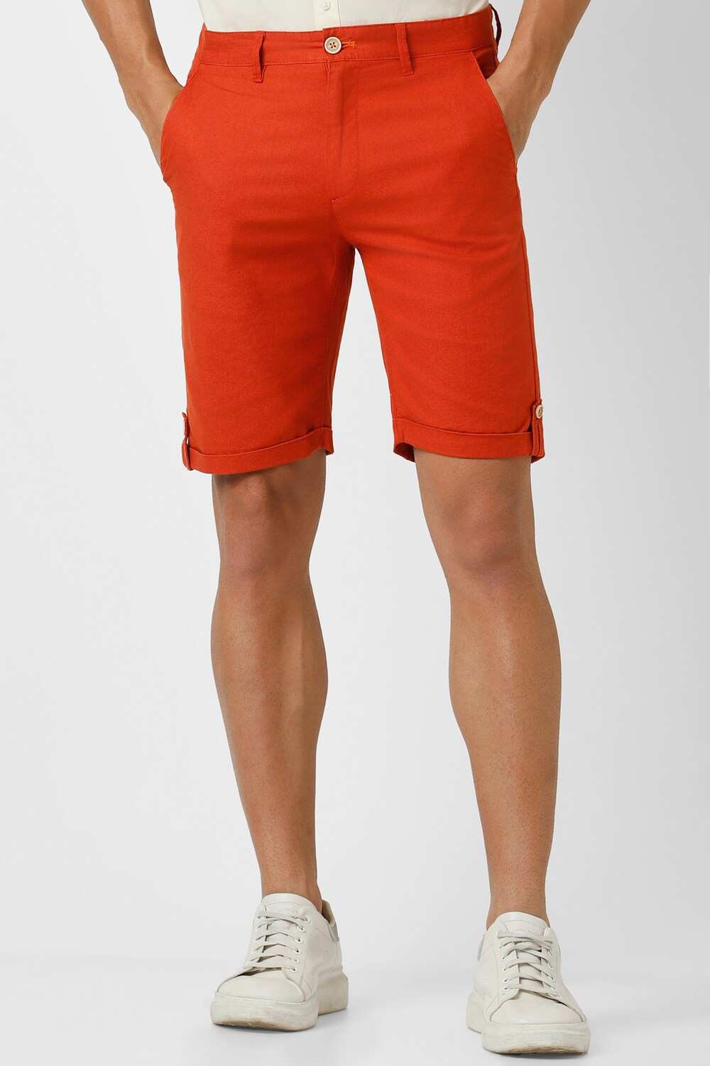 Men Orange Solid Casual Shorts