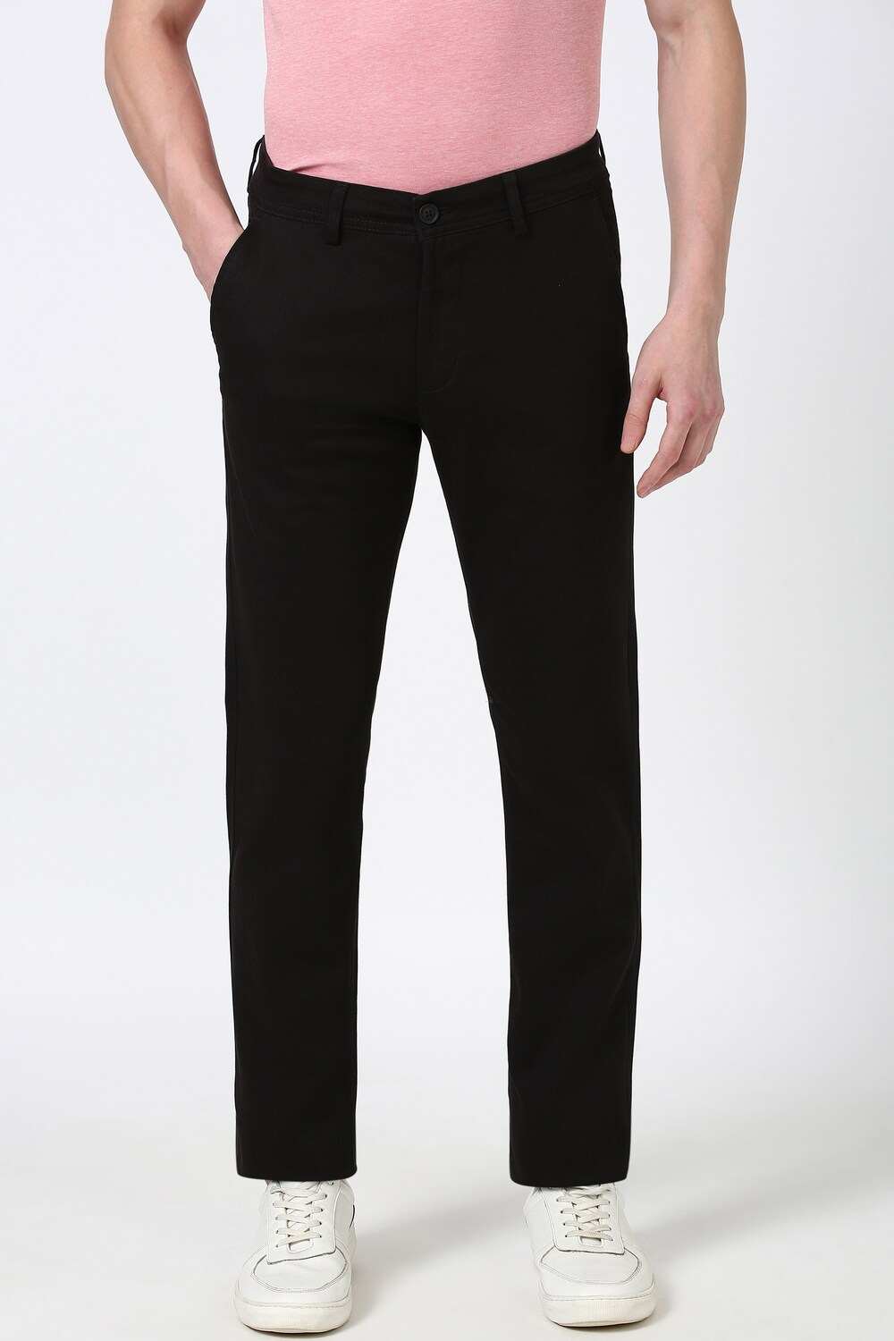 Men Brown Solid Slim Fit Trousers