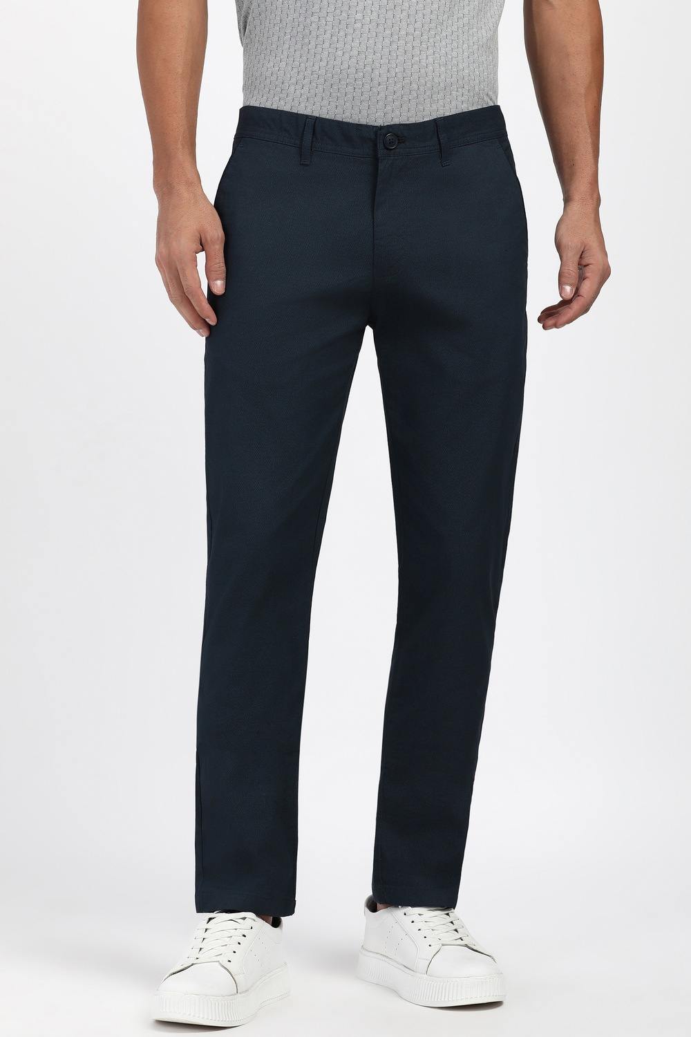 Men Navy Textured Super Slim Fit Casual Trousers