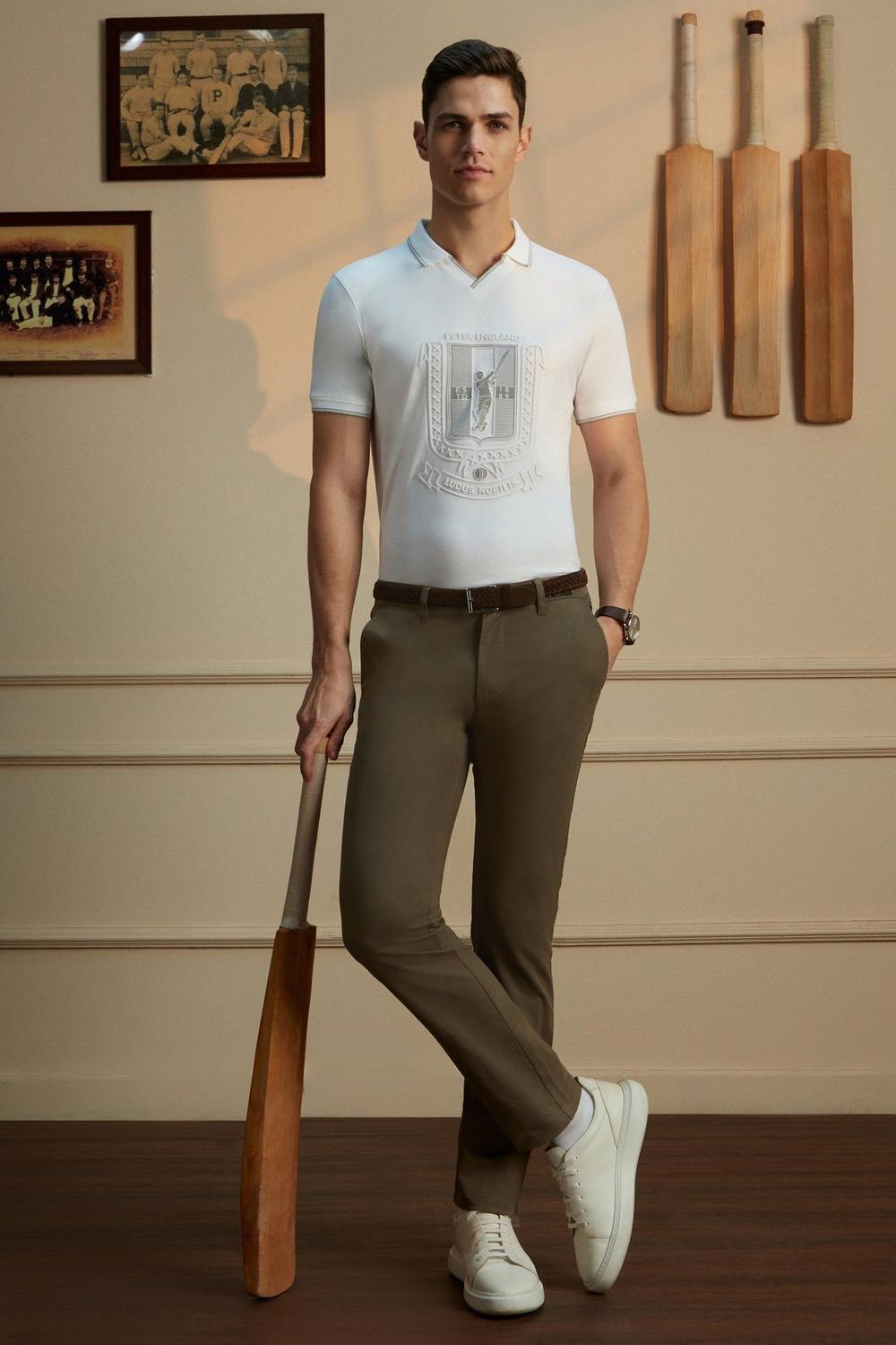Men Olive Solid Super Slim Fit Chino Casual Trousers