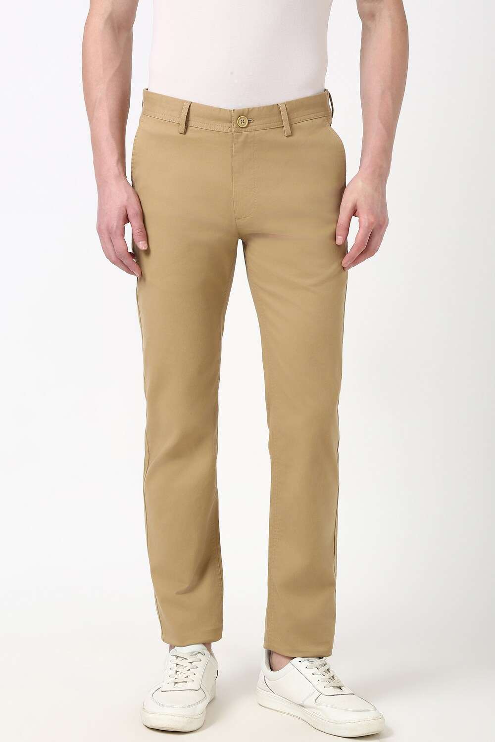 Men Khaki Solid Super Slim Fit Trousers