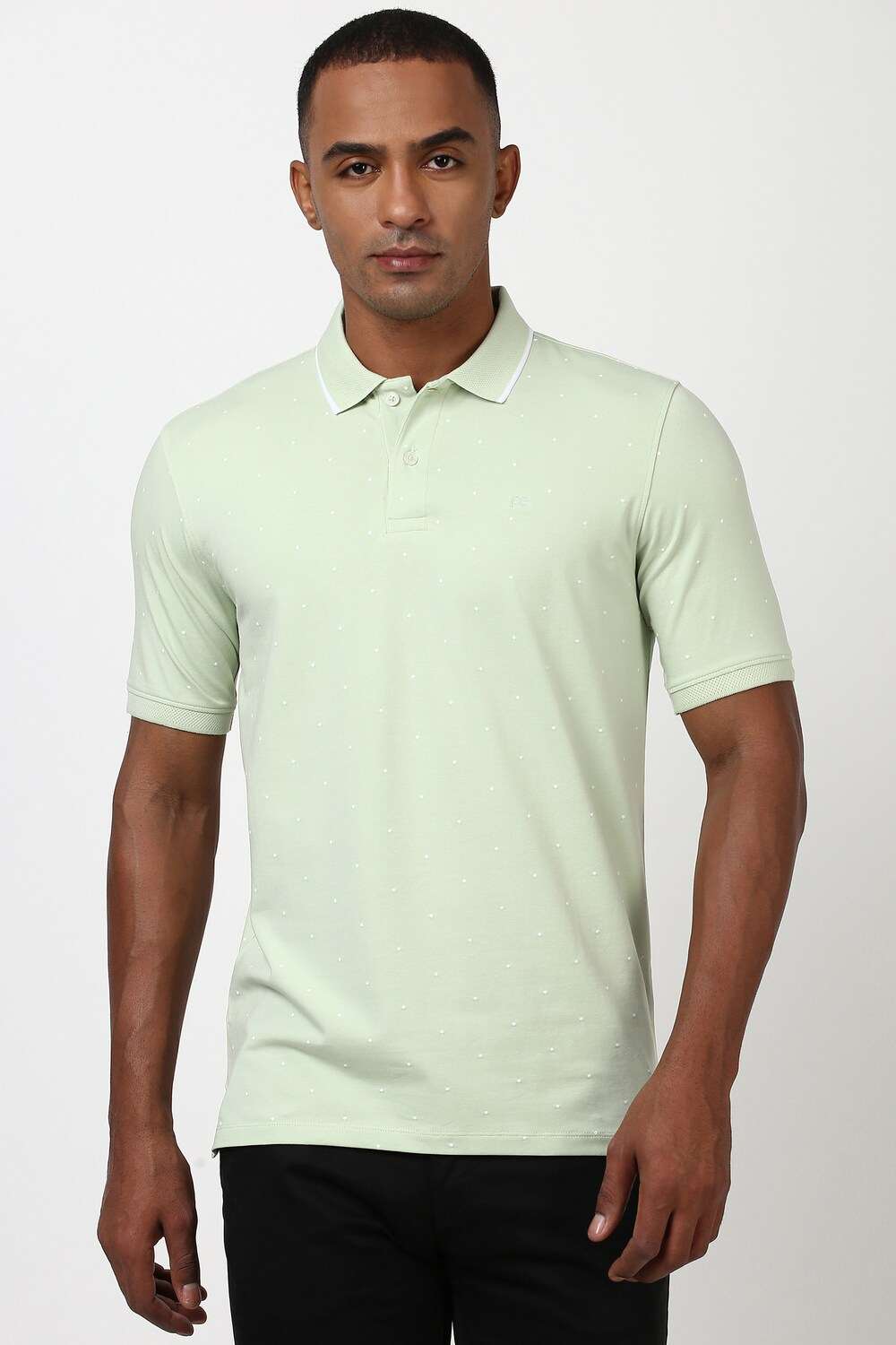 Men Green Print Polo Neck Collar T-shirt