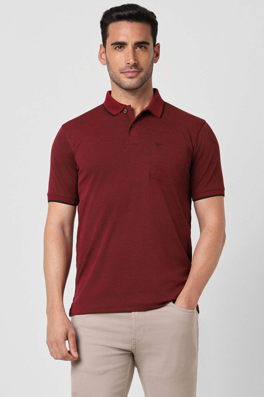 Men Maroon Solid Polo Neck Collar T-shirt