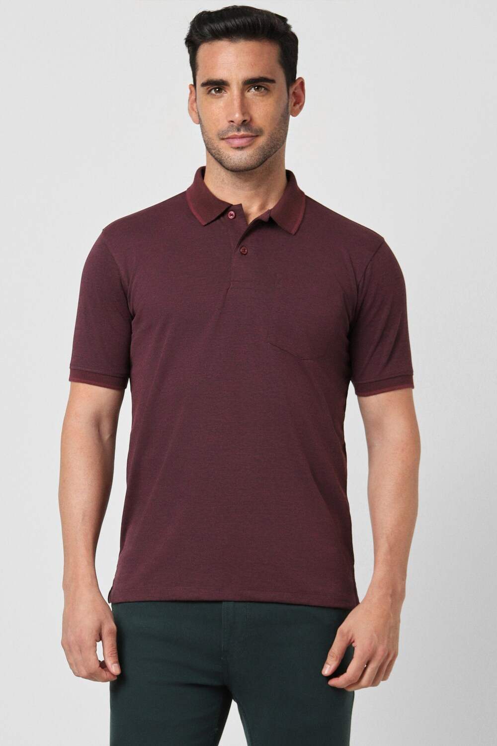 Men Maroon Solid Polo Neck Collar T-shirt