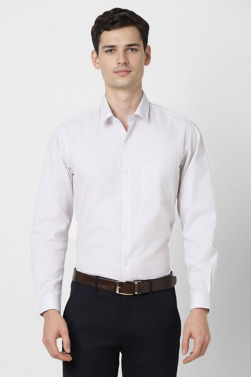 Men White Regular Fit Full Sleeves Formal Shirt