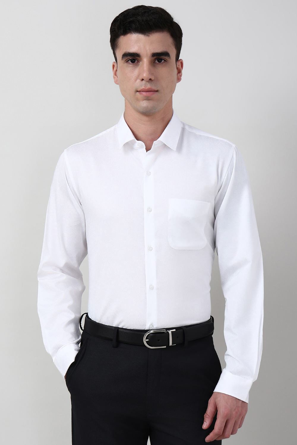 Men White Slim Fit Full Sleeves Formal Shirt