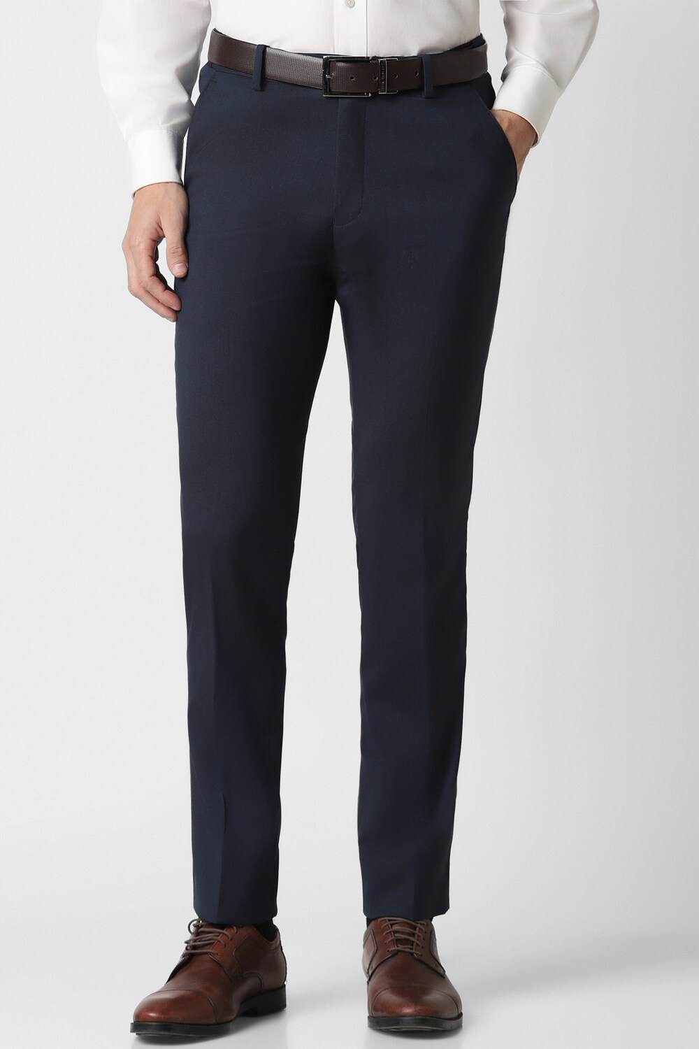 Men Navy Textured Formal Trousers