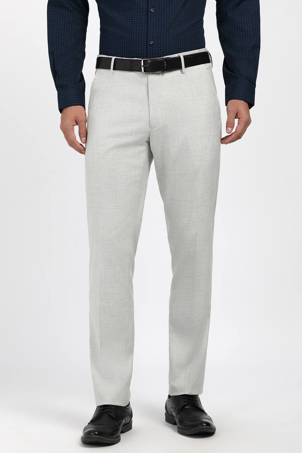Men Grey Textured Formal Trousers