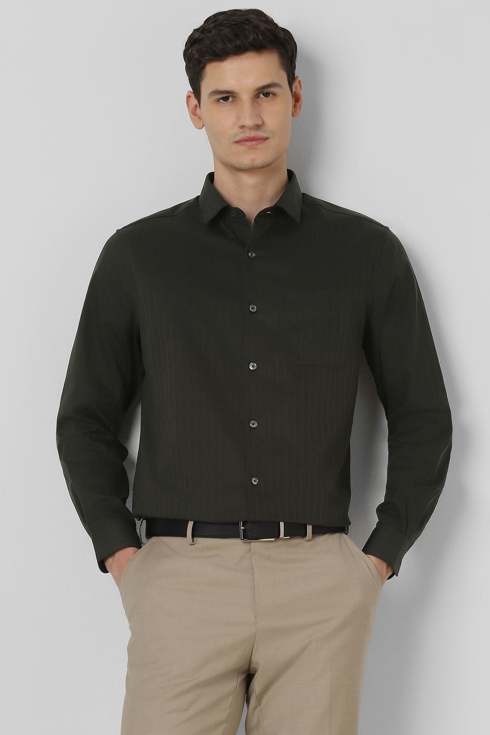 Men Green Regular Fit Full Sleeves Formal Shirt