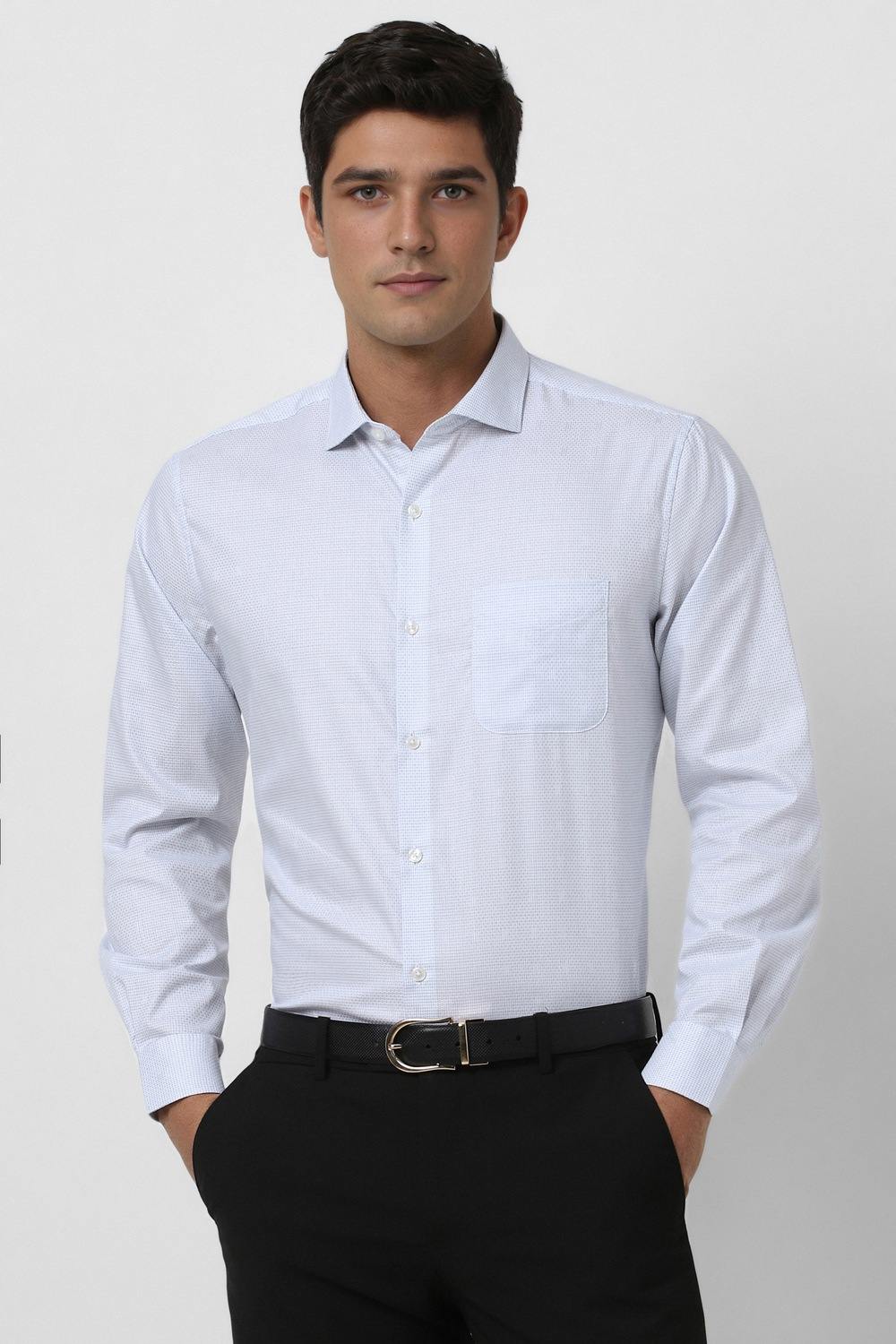 Men White Regular Fit Full Sleeves Formal Shirt