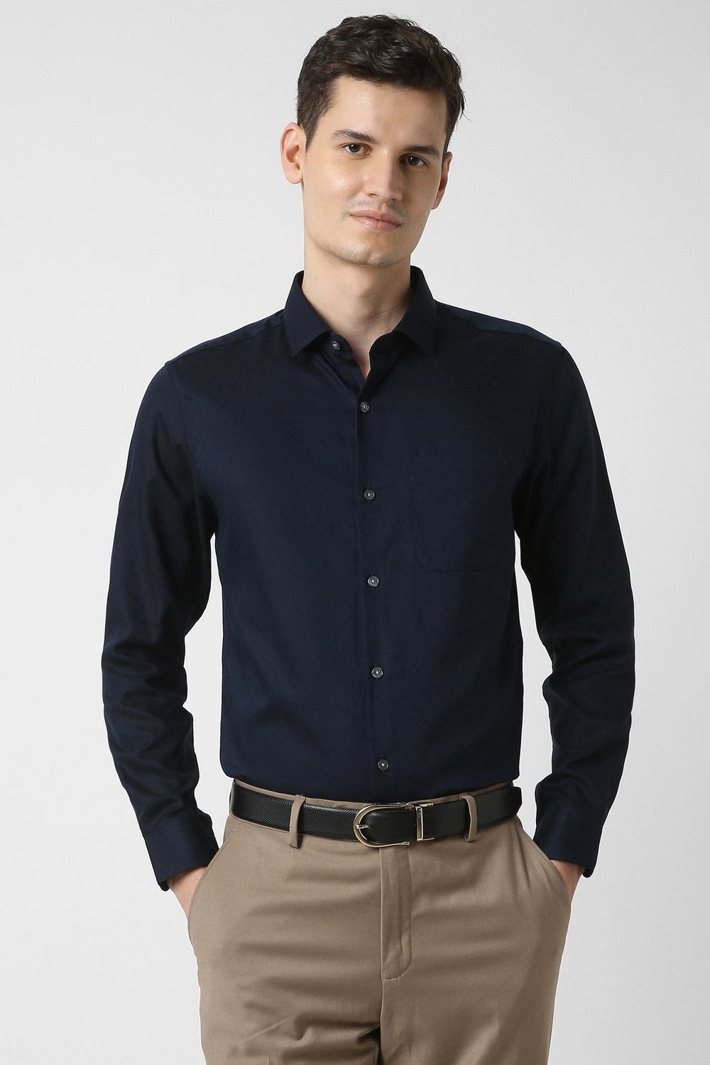 Men Navy Slim Fit Full Sleeves Formal Shirt