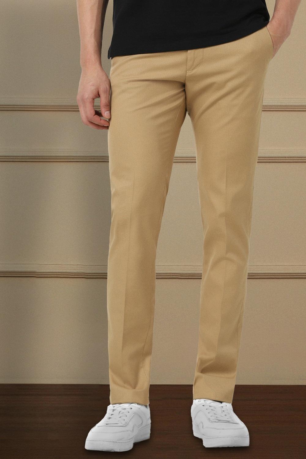 Men Khaki Textured Trousers