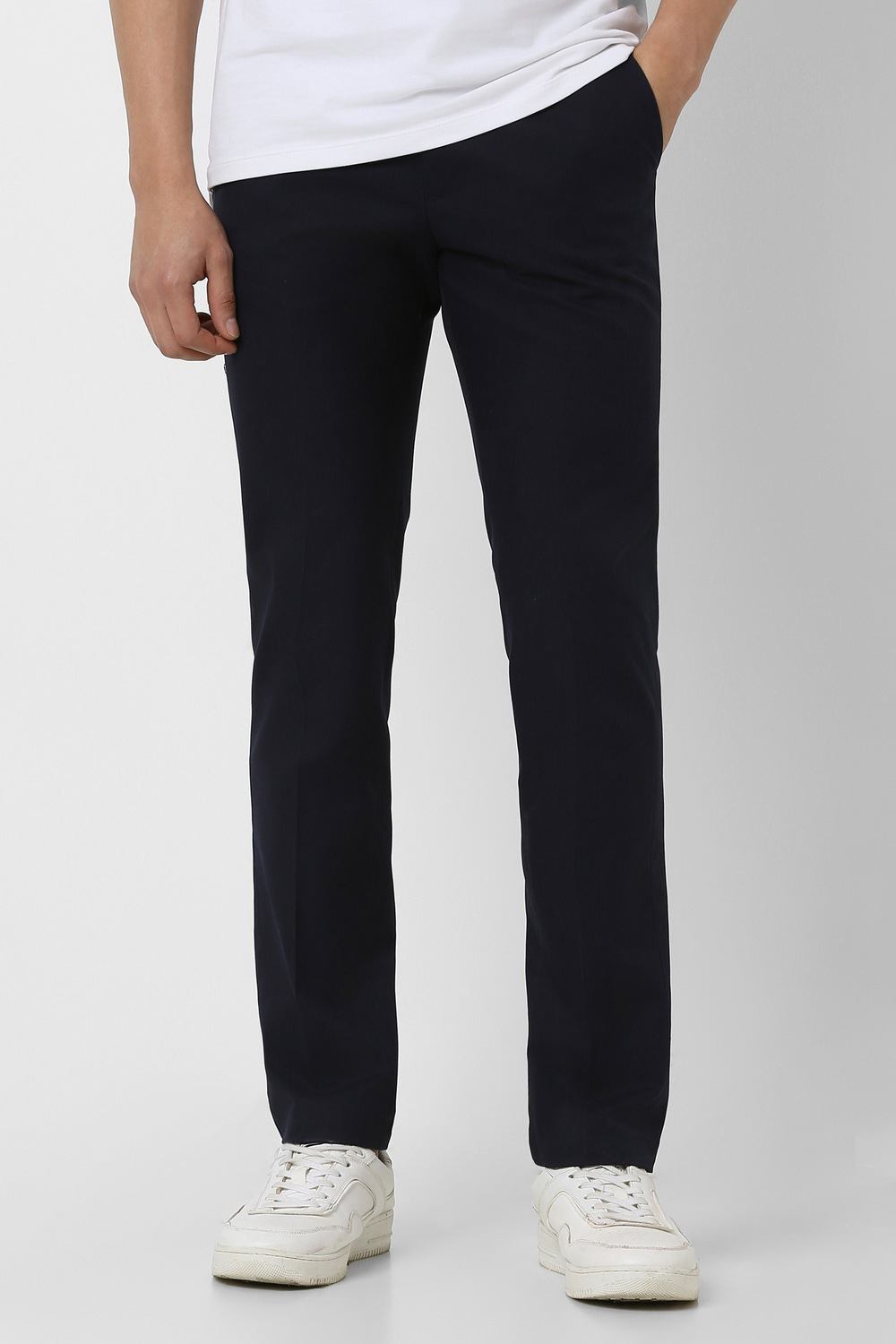 Men Navy Solid Trousers