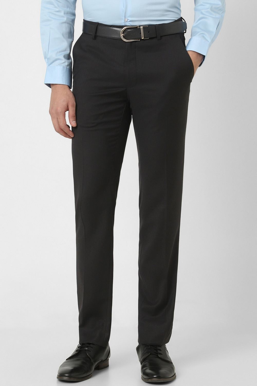 Men Grey Solid Formal Trousers