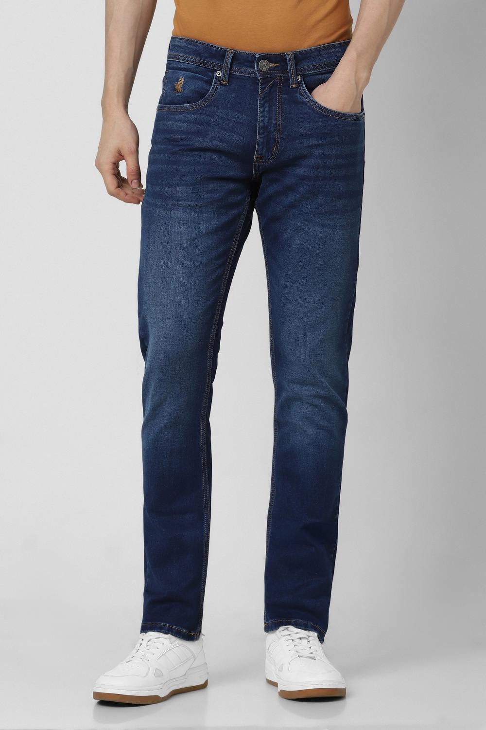 Men Navy Mid Wash Jeans