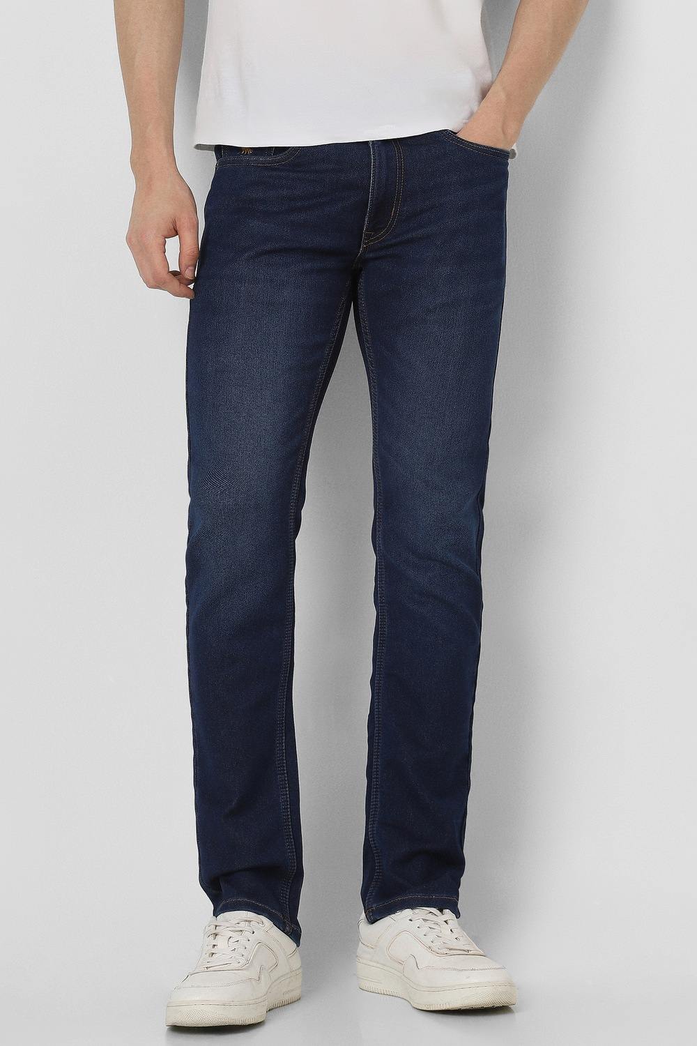 Men Navy Mid Wash Jeans
