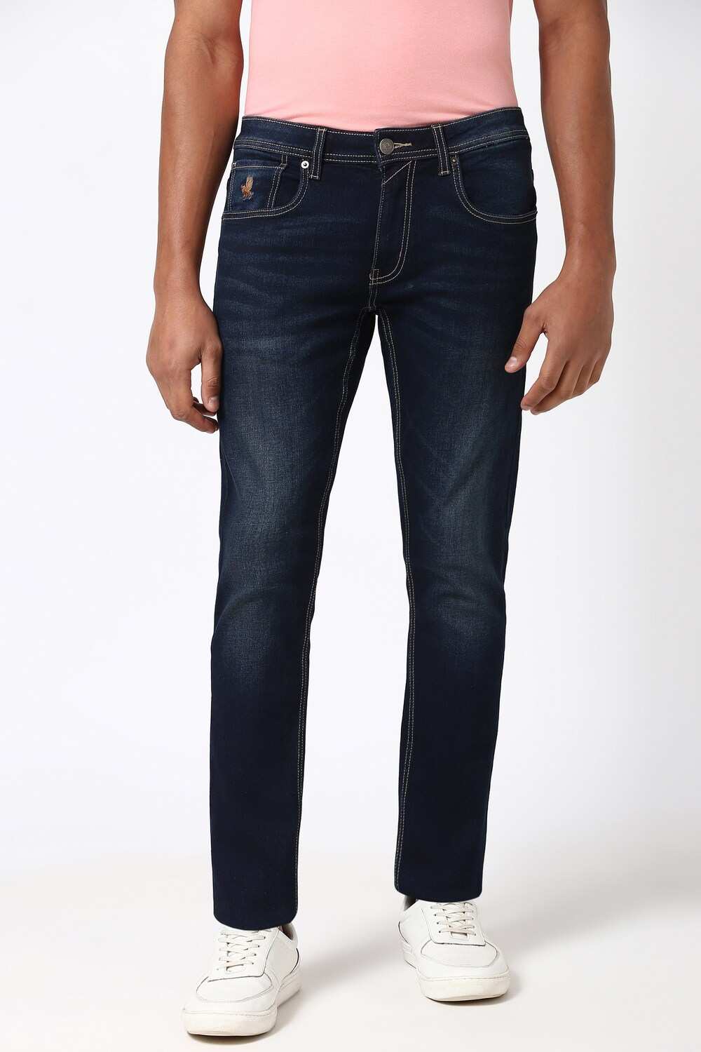 Men Navy Light Wash Jeans