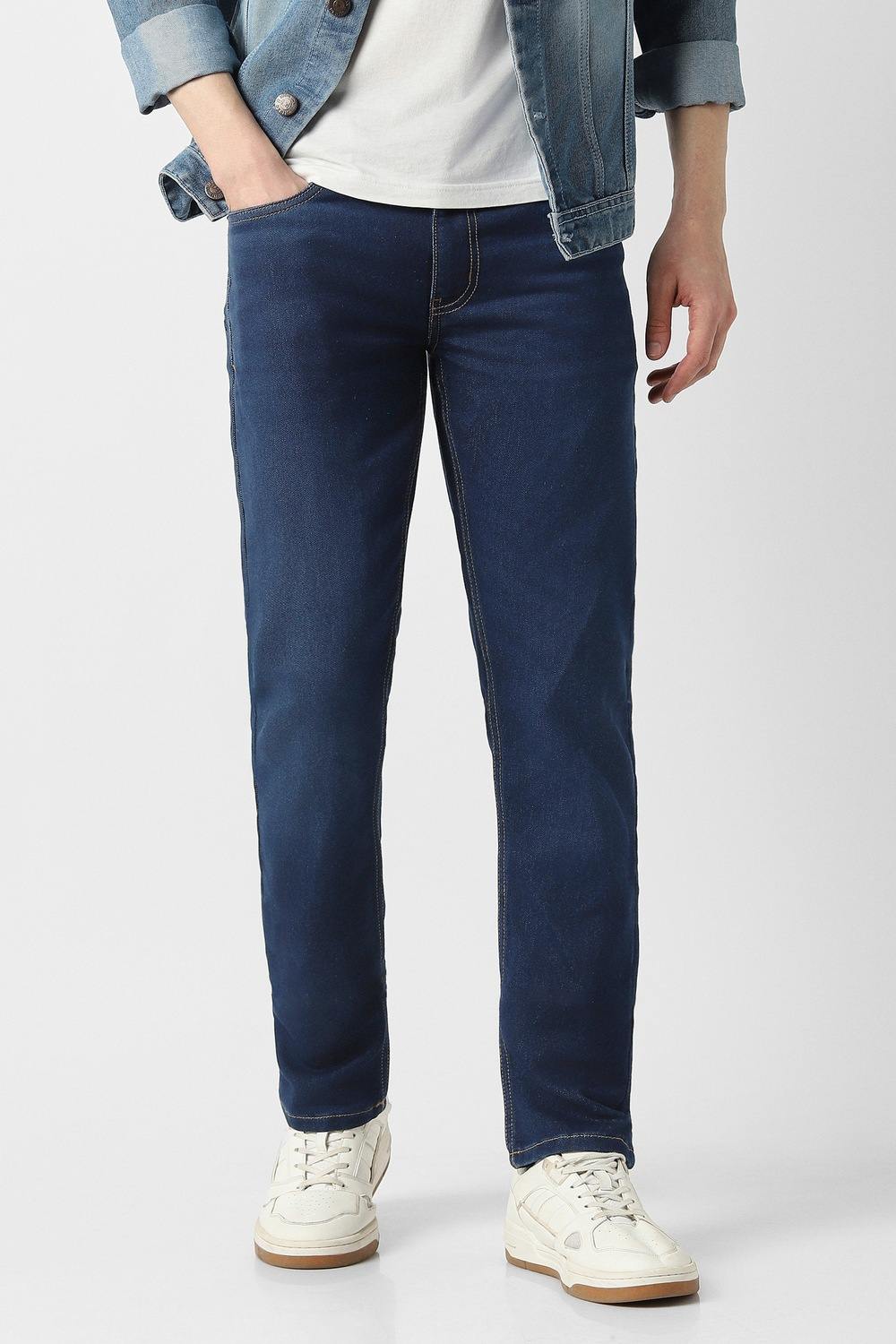 Men Navy Light Wash Jeans