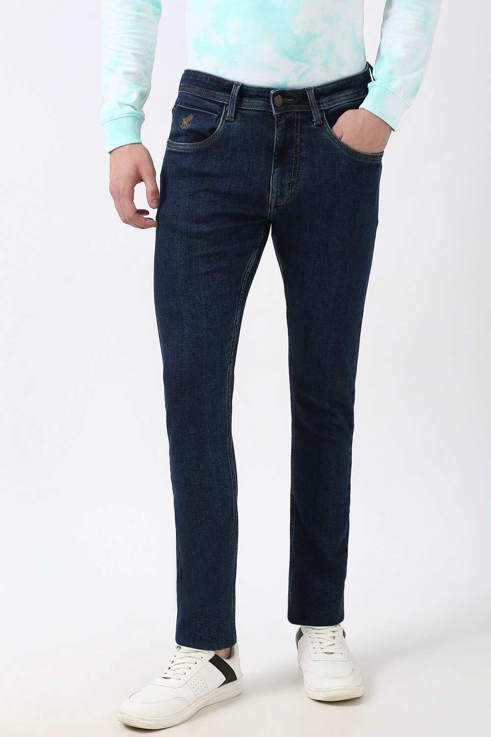 Men Navy Light Wash Jeans