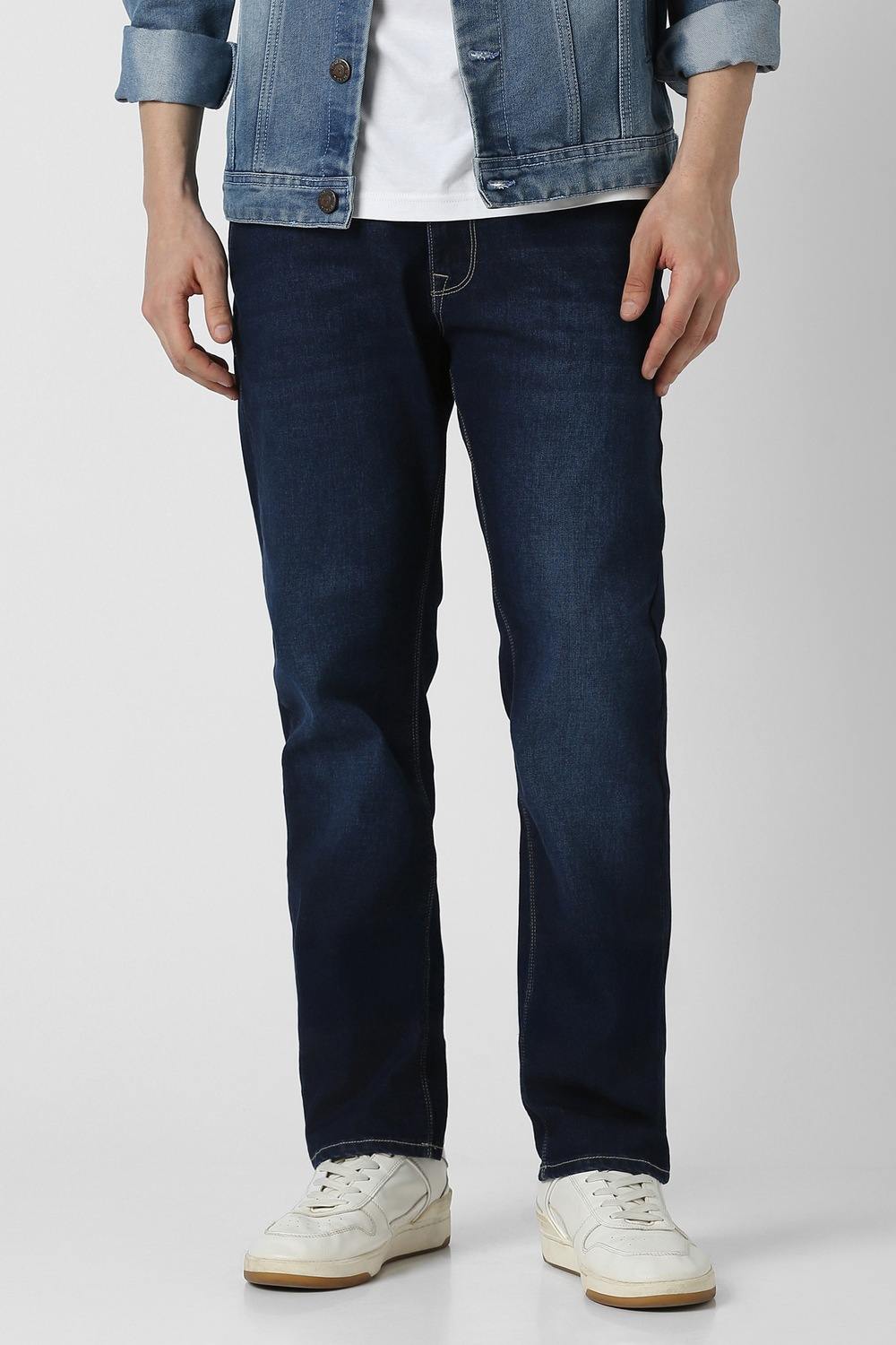 Men Navy Light Wash Jeans