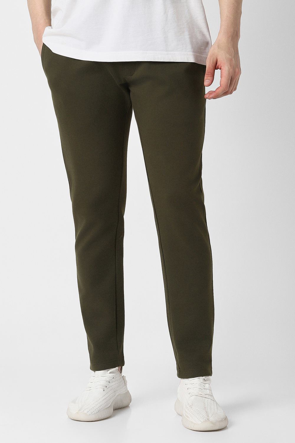 Men OliveSolid Casual Track Pants