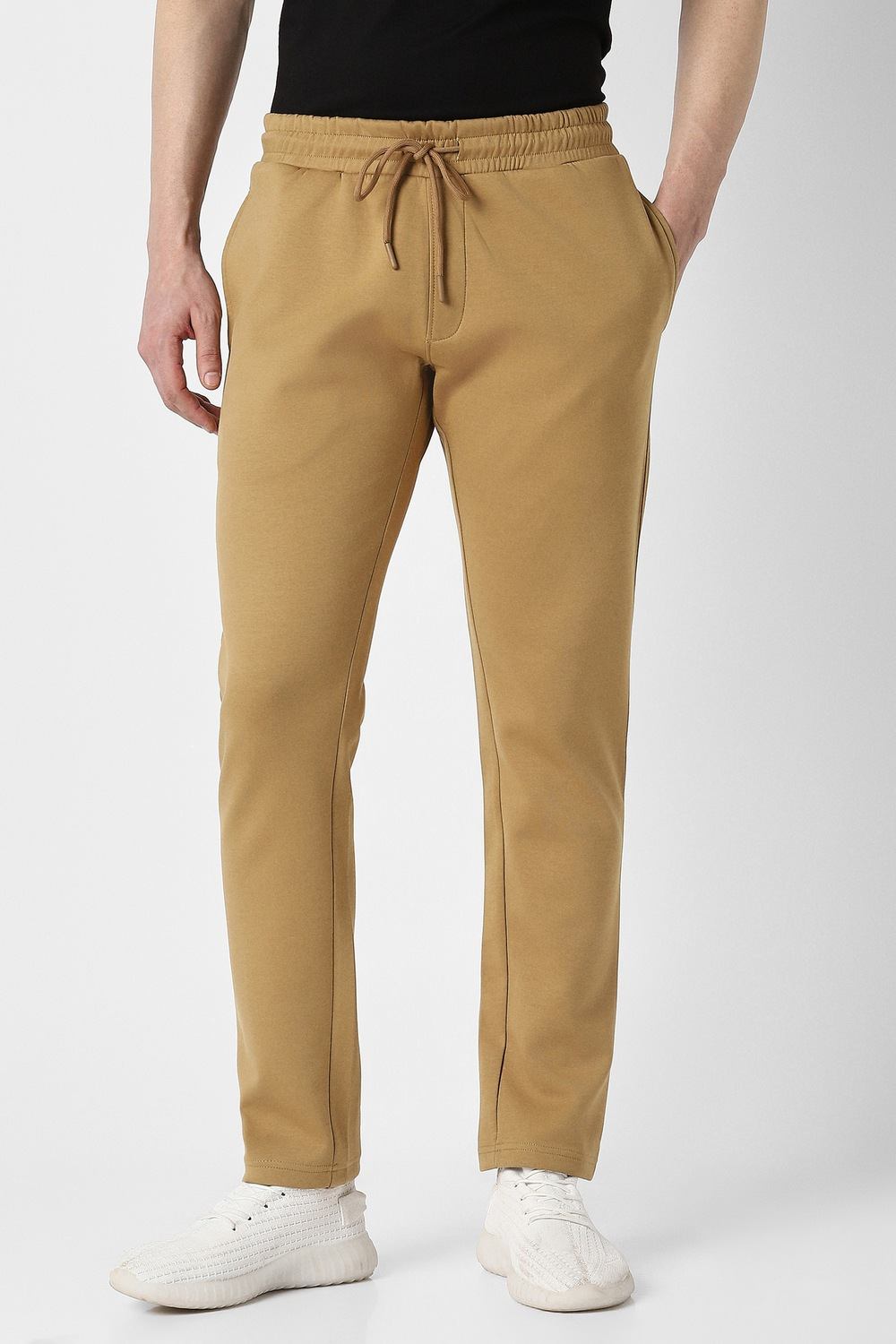 Men BeigeSolid Casual Track Pants