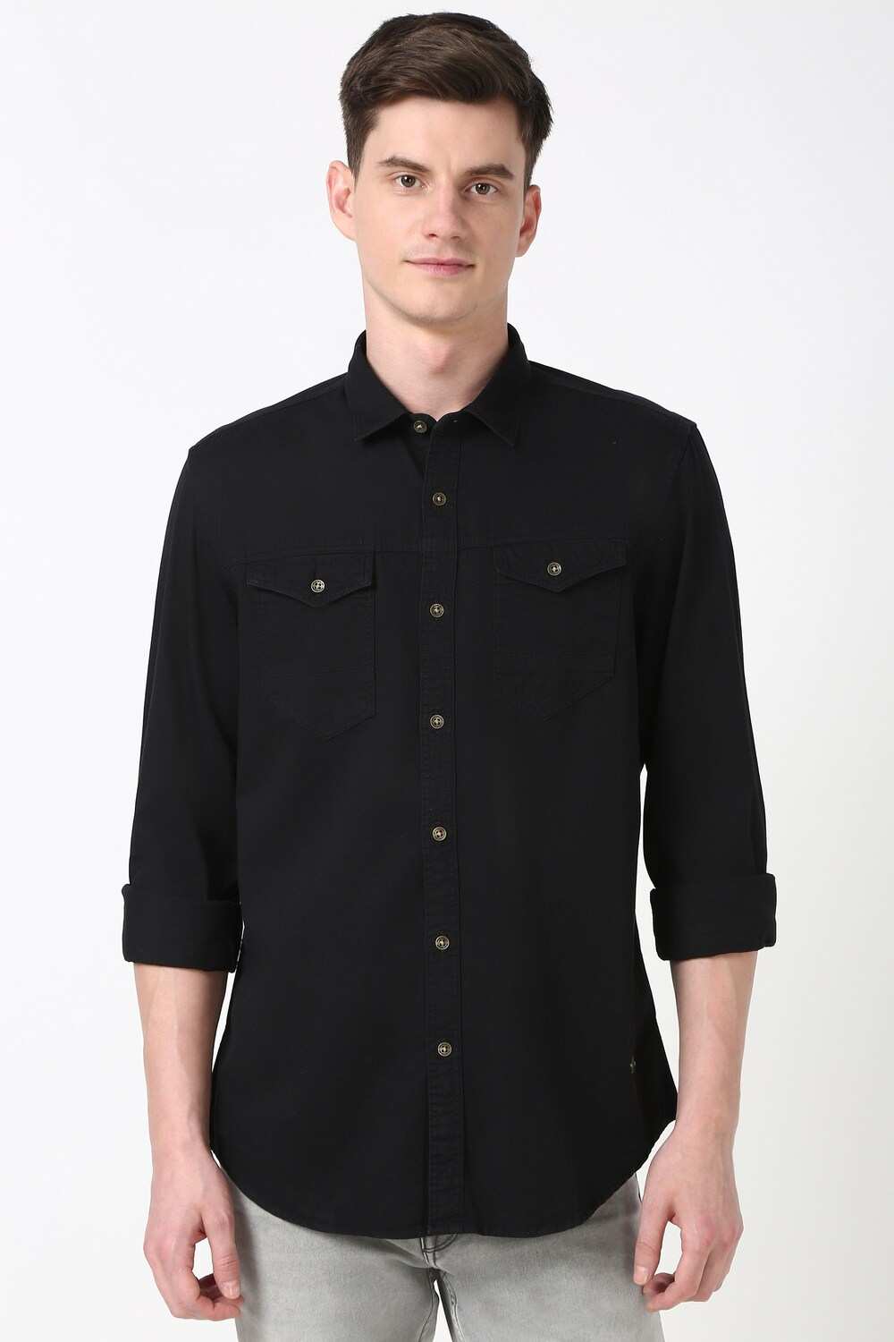 Men Black Slim Fit Solid Shirt