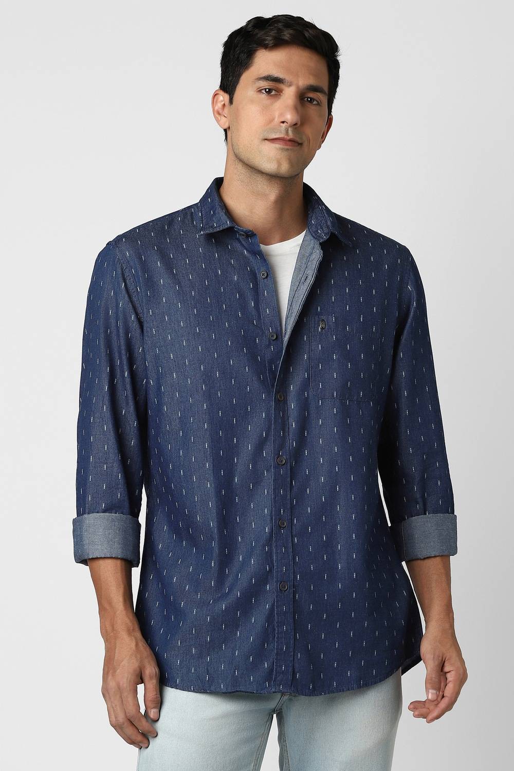 Men Blue Slim Fit Print Full Sleeves Casual Shirt