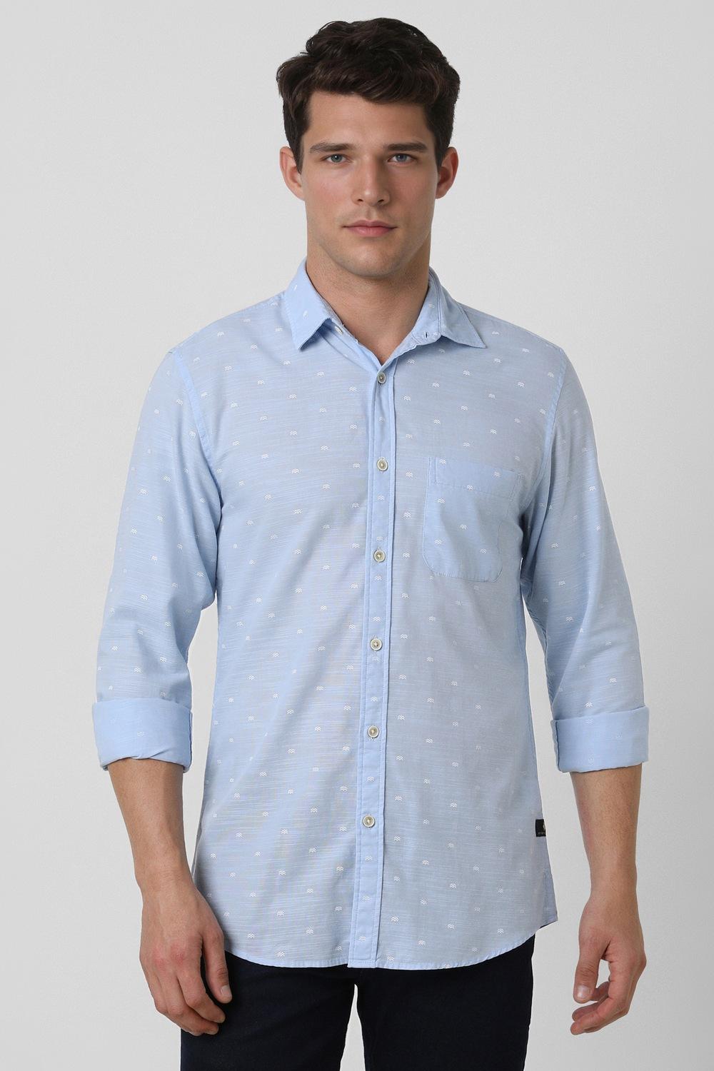 Men Blue Slim Fit Print Full Sleeves Casual Shirt