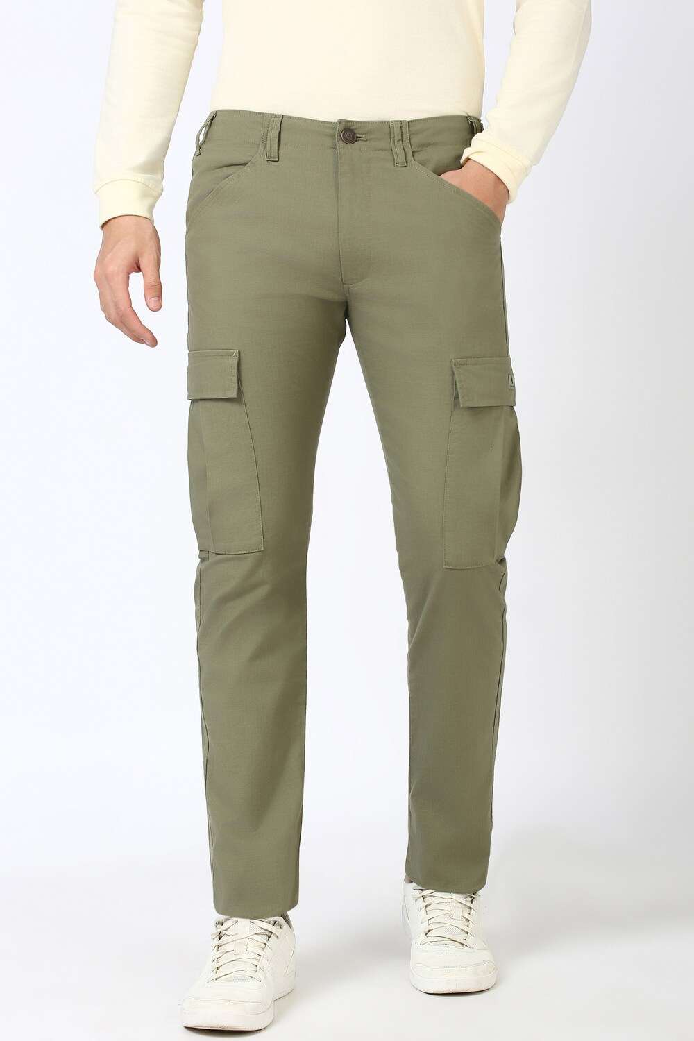Men Olive Textured Regular Fit Trousers