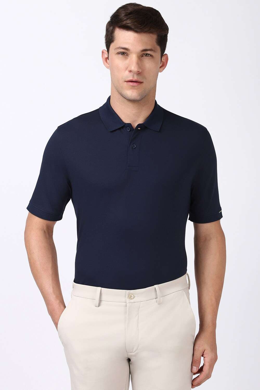 Men Navy Solid Polo Neck T-shirt