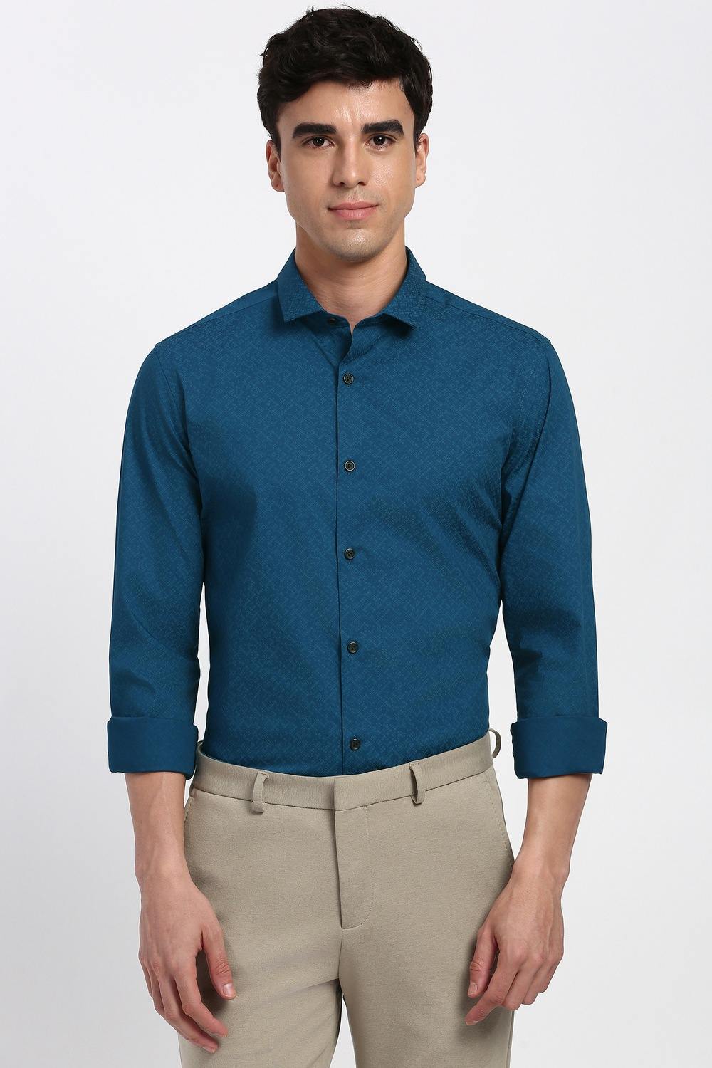 Men Blue Slim Fit Full Sleeves Formal Shirt